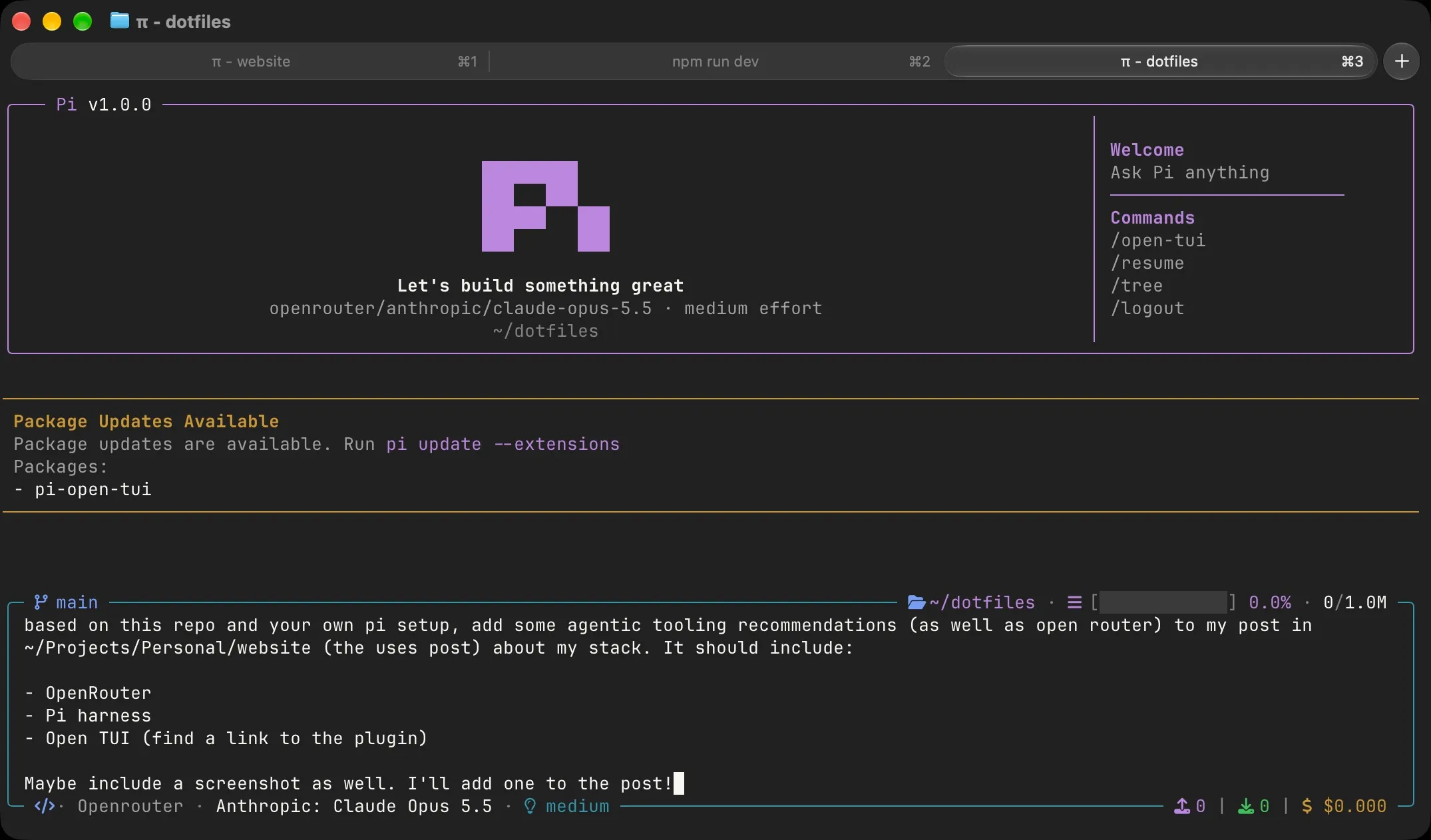 Pi with Open TUI